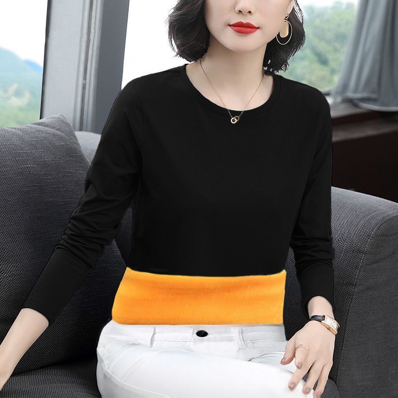 Thickened Round Neck Long Sleeve Warm Base T-Shirt For Women
