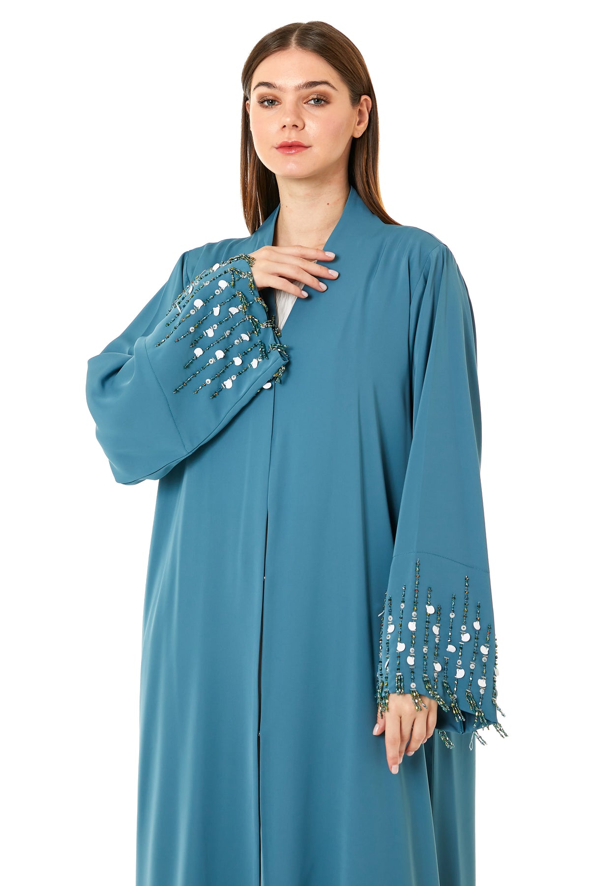 MOiSTREET Blue Korean Nida Hand Embellished Abaya