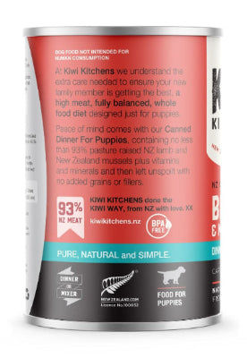 Kiwi Kitchens Grass Fed Beef & Mussel Dinner Canned Wet Puppy Food-375g