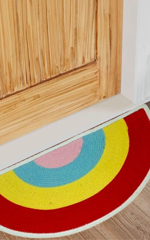 Reversible Braided Doorway Rug Eco-Friendly Half Circle 33" L for All Seasons (Beige/Black)