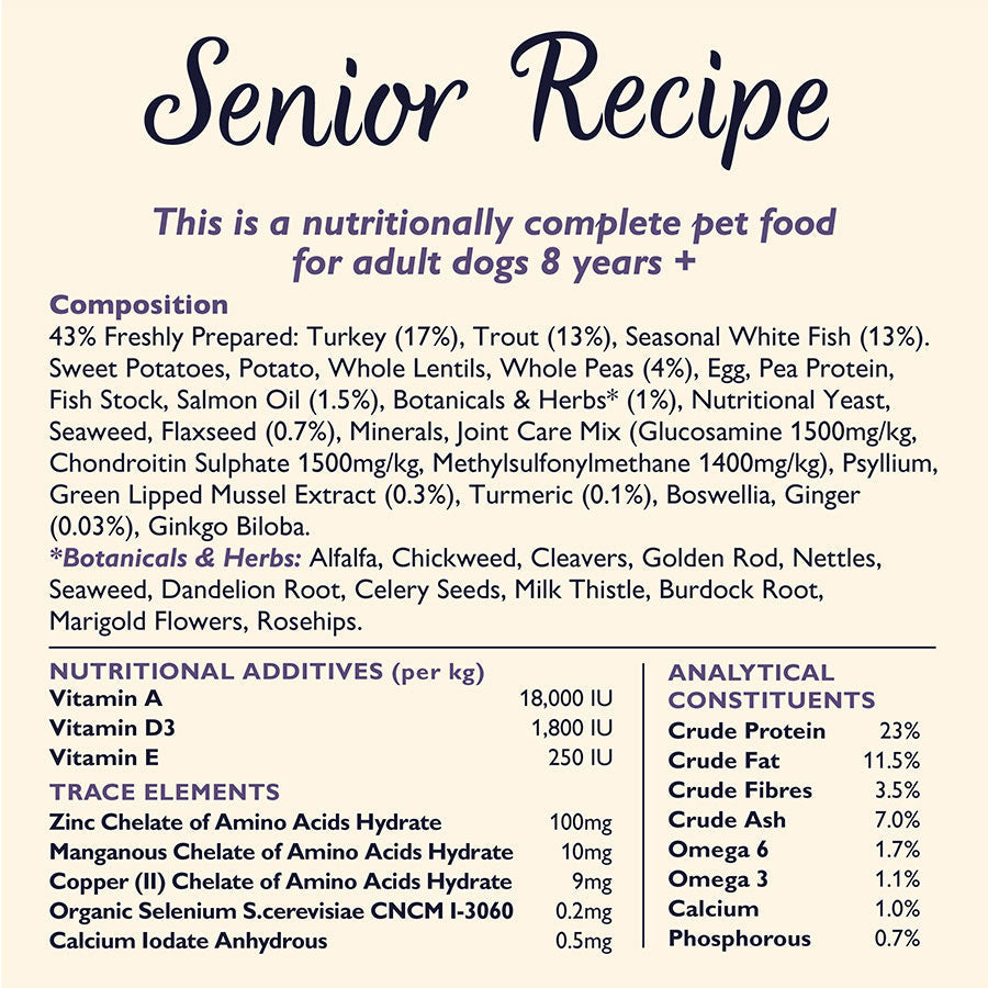 Lily's Kitchen Adult 8+ Senior Recipe Turkey, Trout and Seasonal White Fish Dry Dog Food 7kg