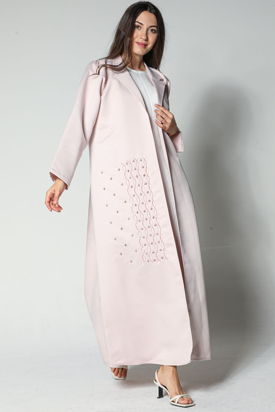 MOiSTREET Pink Abaya With Front Embellished Panel
