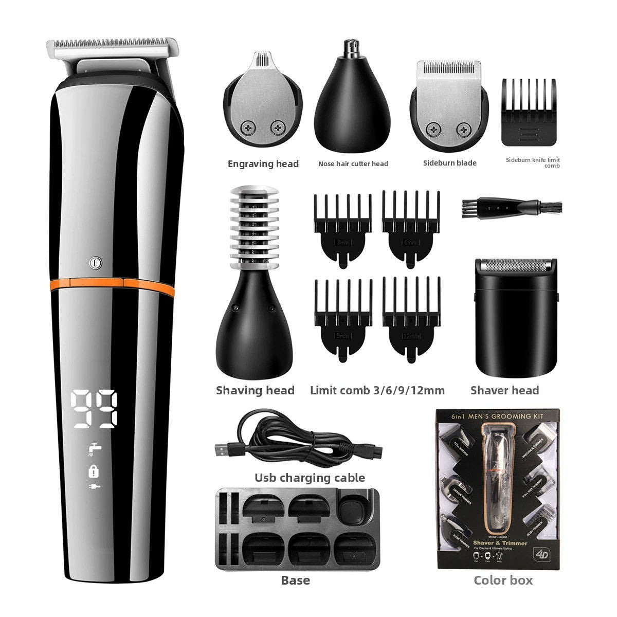 6-in-1 Men's Hair Trimmer and Grooming Kit