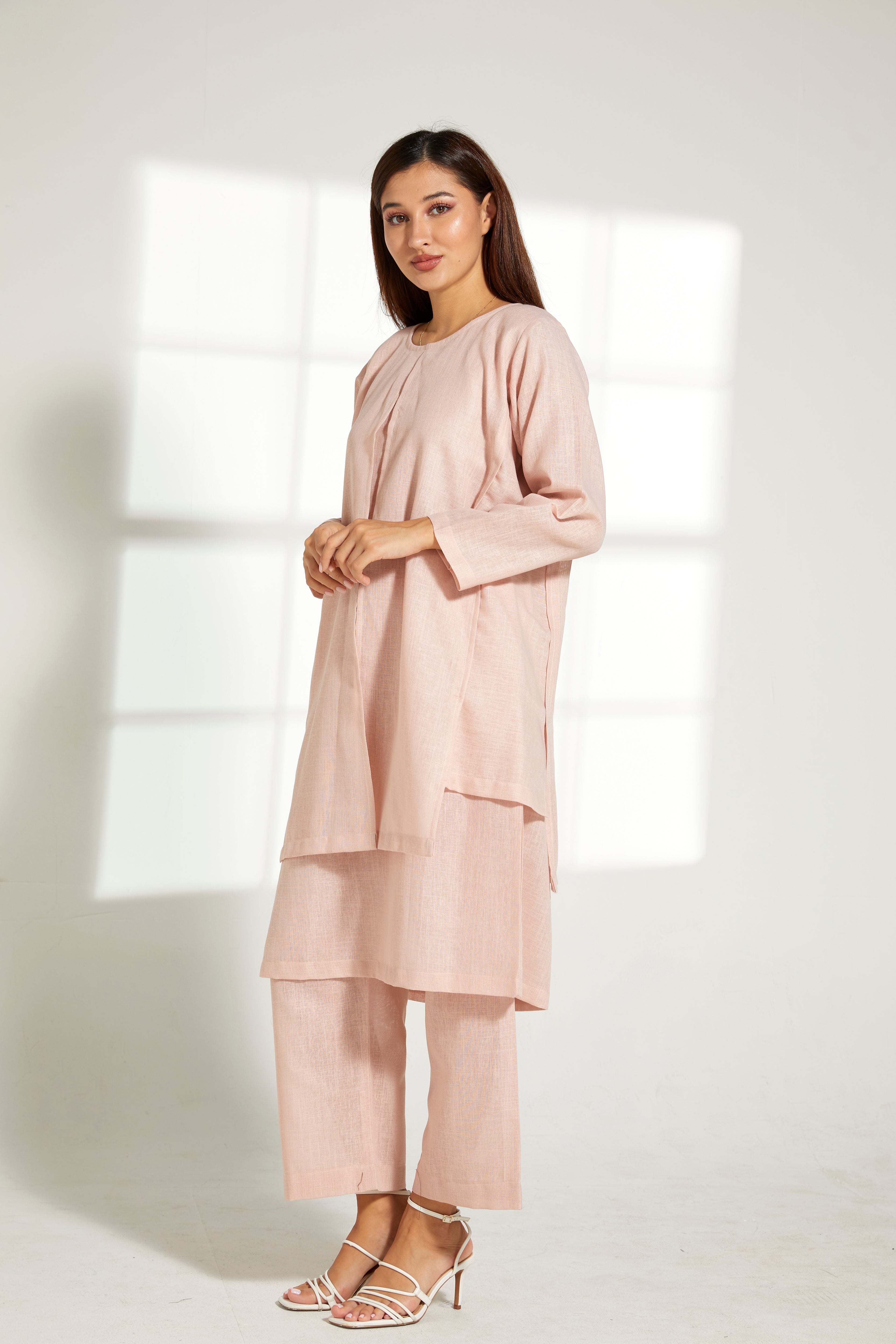 MOiSTREET Peach Linen Fabric Top and Pants Set