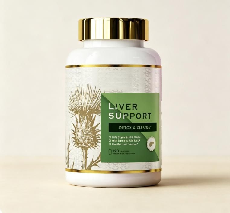 Milk Thistle Liver Support Daily Dietary Supplement, Herbal Blend with Artichoke Dandelion NAC Choline 120 Capsules