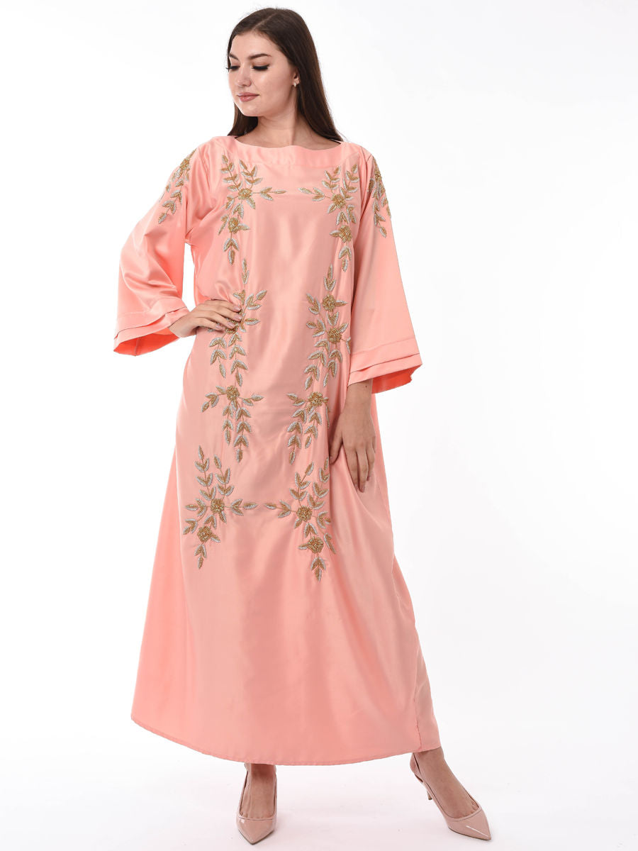 MOiSTREET Orange Kaftan Embellished with Hand Embroidery