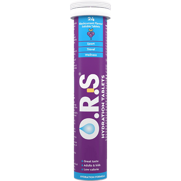 O.R.S Hydration Tablets With Electrolytes, Vegan, Gluten And Lactose Free Formula - Blackcurrant Flavour 24'S