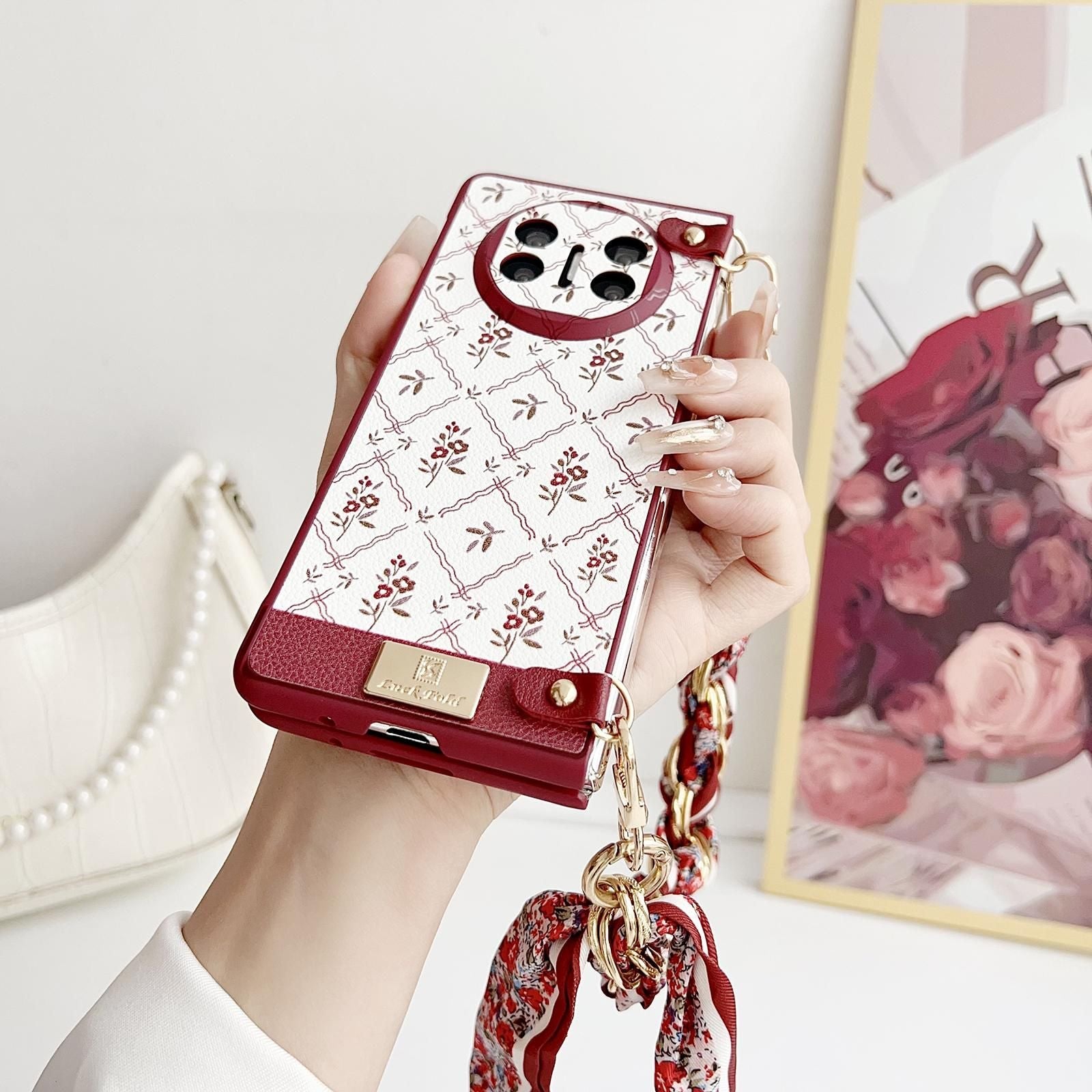 Luck Flower Pattern Strap Case For Huawei Mate X5