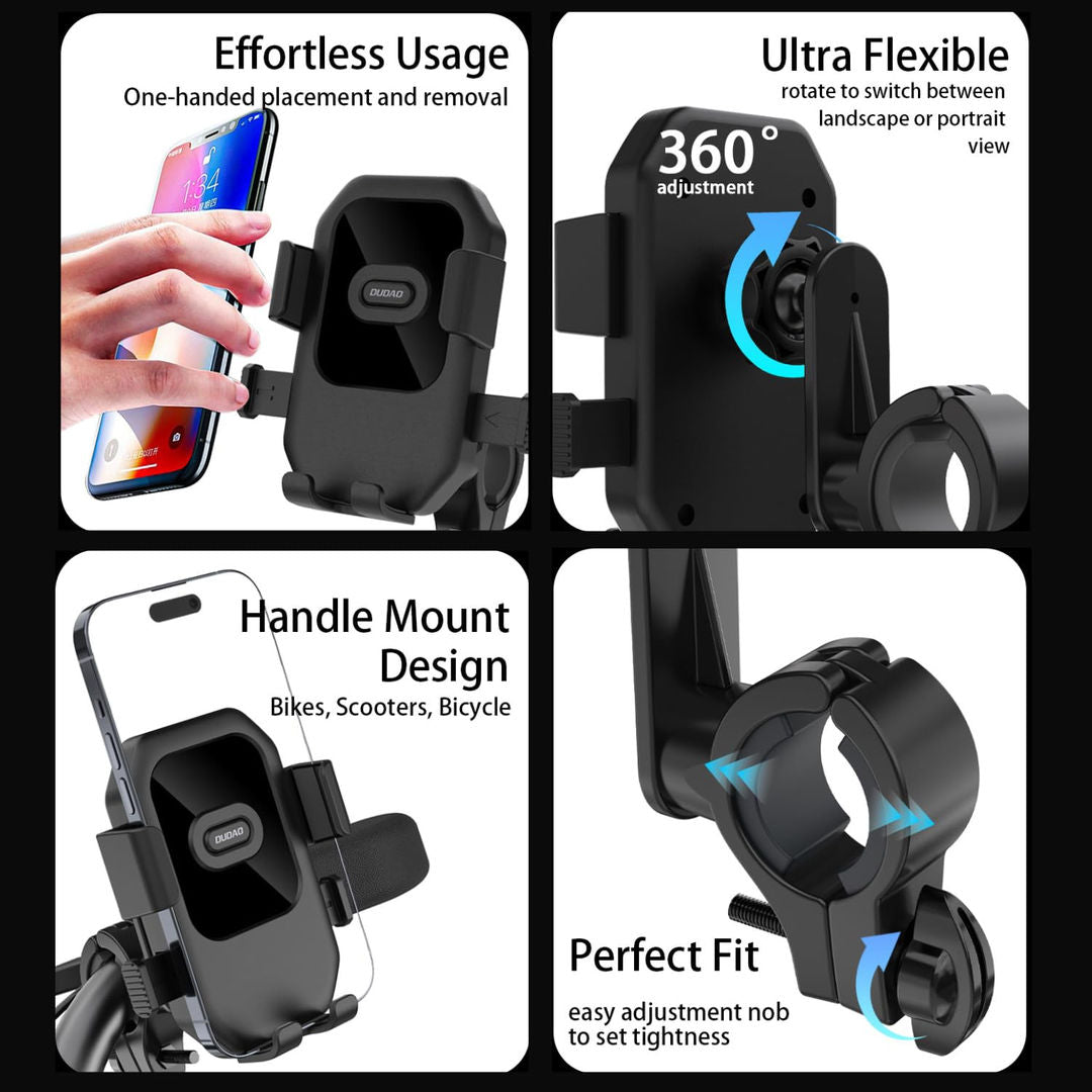 DUDAO F7 Phone Holder For Bicycle, Battery Cart, Motorbike, Black