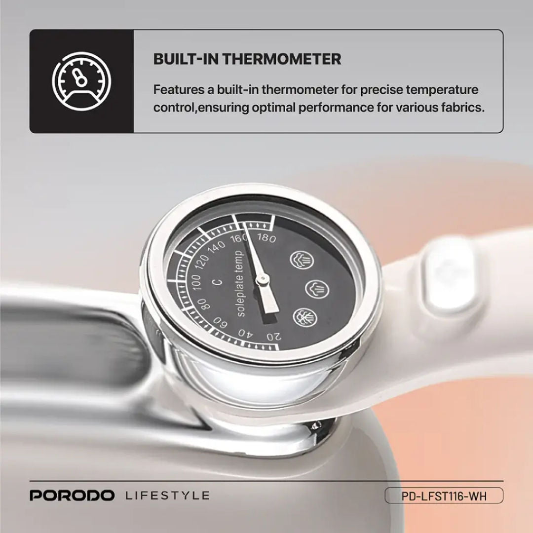 Porodo Lifestyle Retro Thermometer Steam & Heat Iron, White