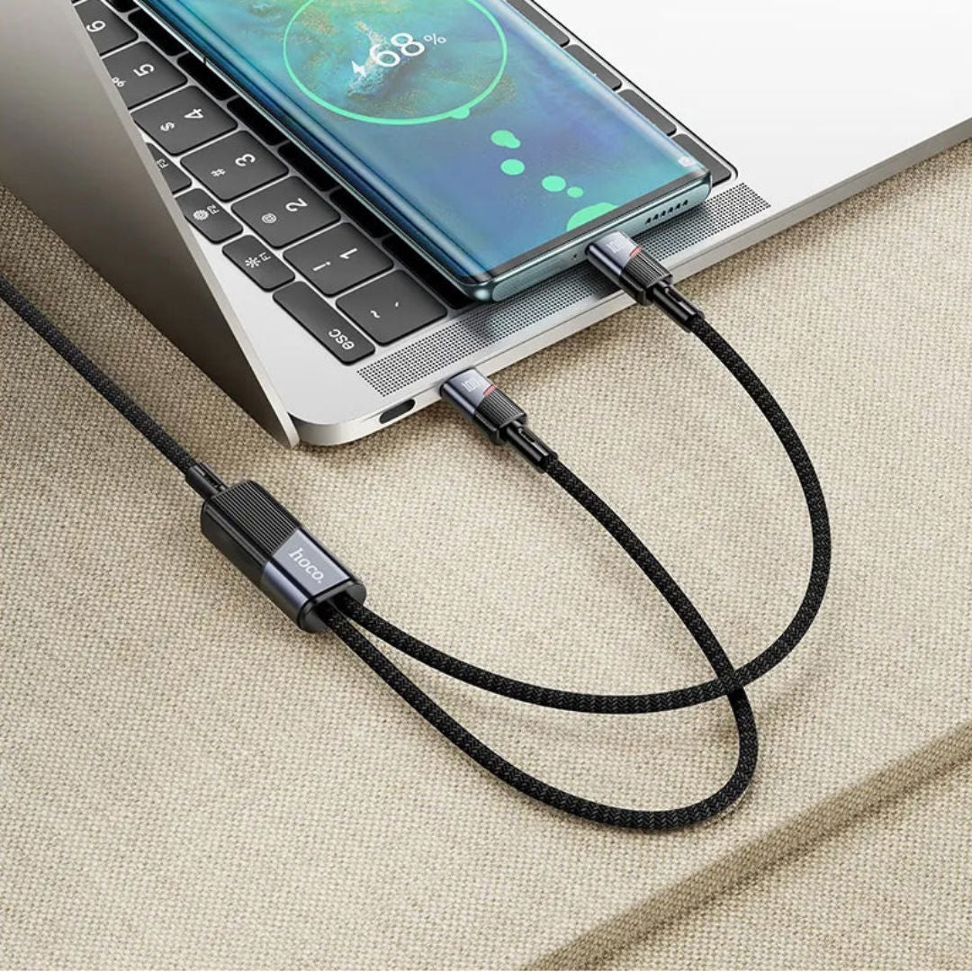 Hoco U139 2-in-1 USB-C to 2 × USB-C 100W Fast Charging Data Cable, 1.2m