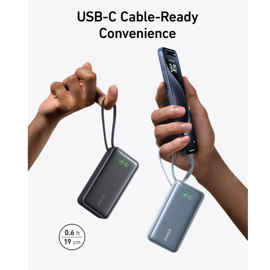 Anker Nano Power Bank,30W, Built-In USB-C Cable, Black, A1259H11