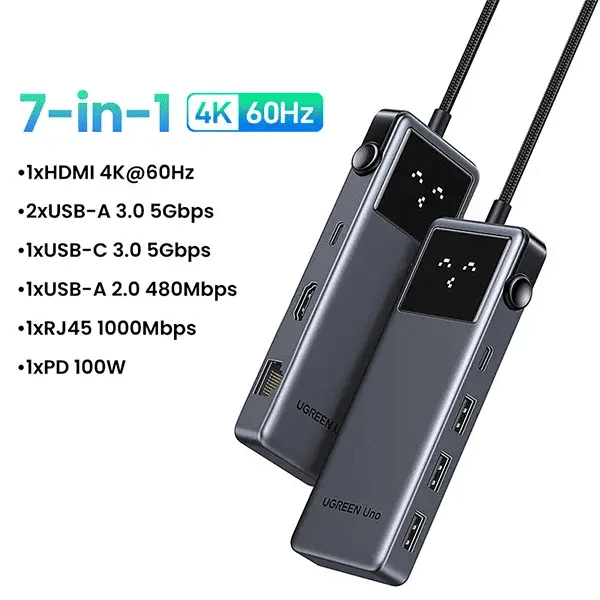 UGREEN CM888 Uno 7-in-1 USB-C Hub with 4K HDMI, Gigabit Ethernet, USB-A, USB-C and 100W Power Delivery