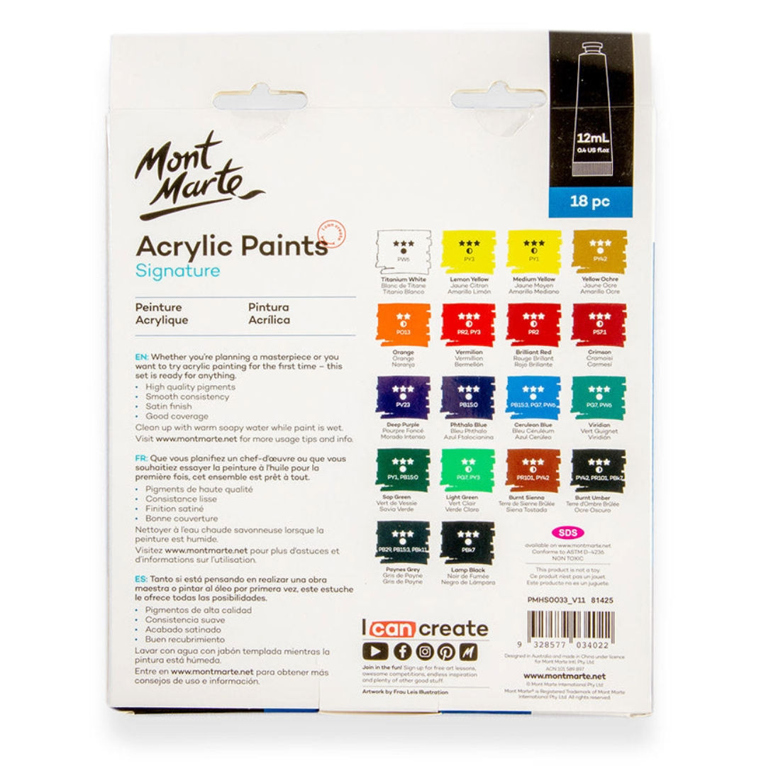 Mont Marte Acrylic Paint Signature Set, 18x12ml, PMHS0033 P24-507