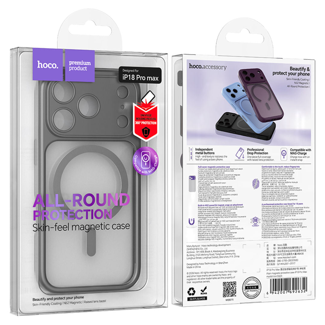 Hoco Plain Magnetic Protective Case for iPhone 18 Pro Max, All-Round Protection, Smooth & Silky