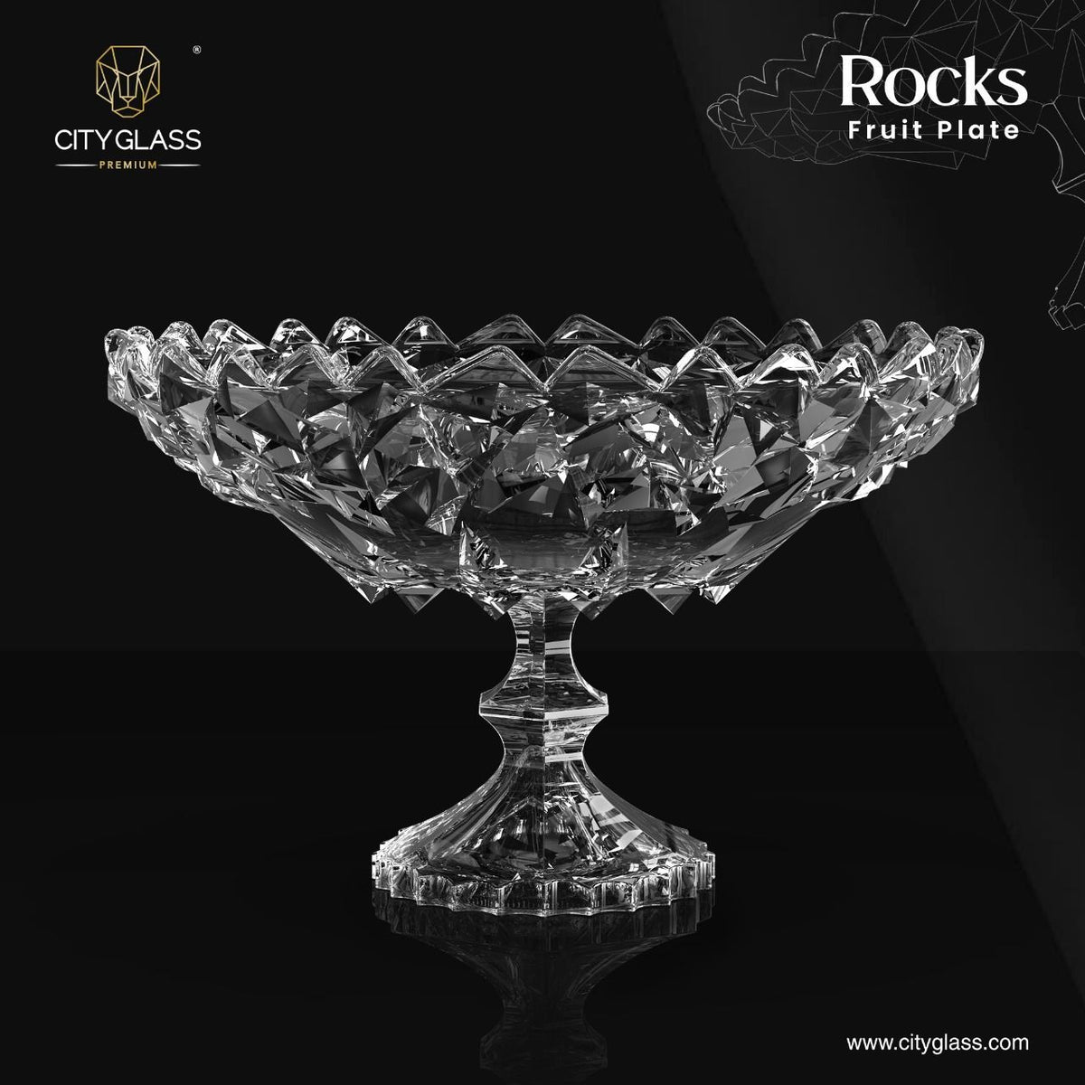 City Glass Rocks Fruit Bowl With Stem 30cm Tray, Gift Box