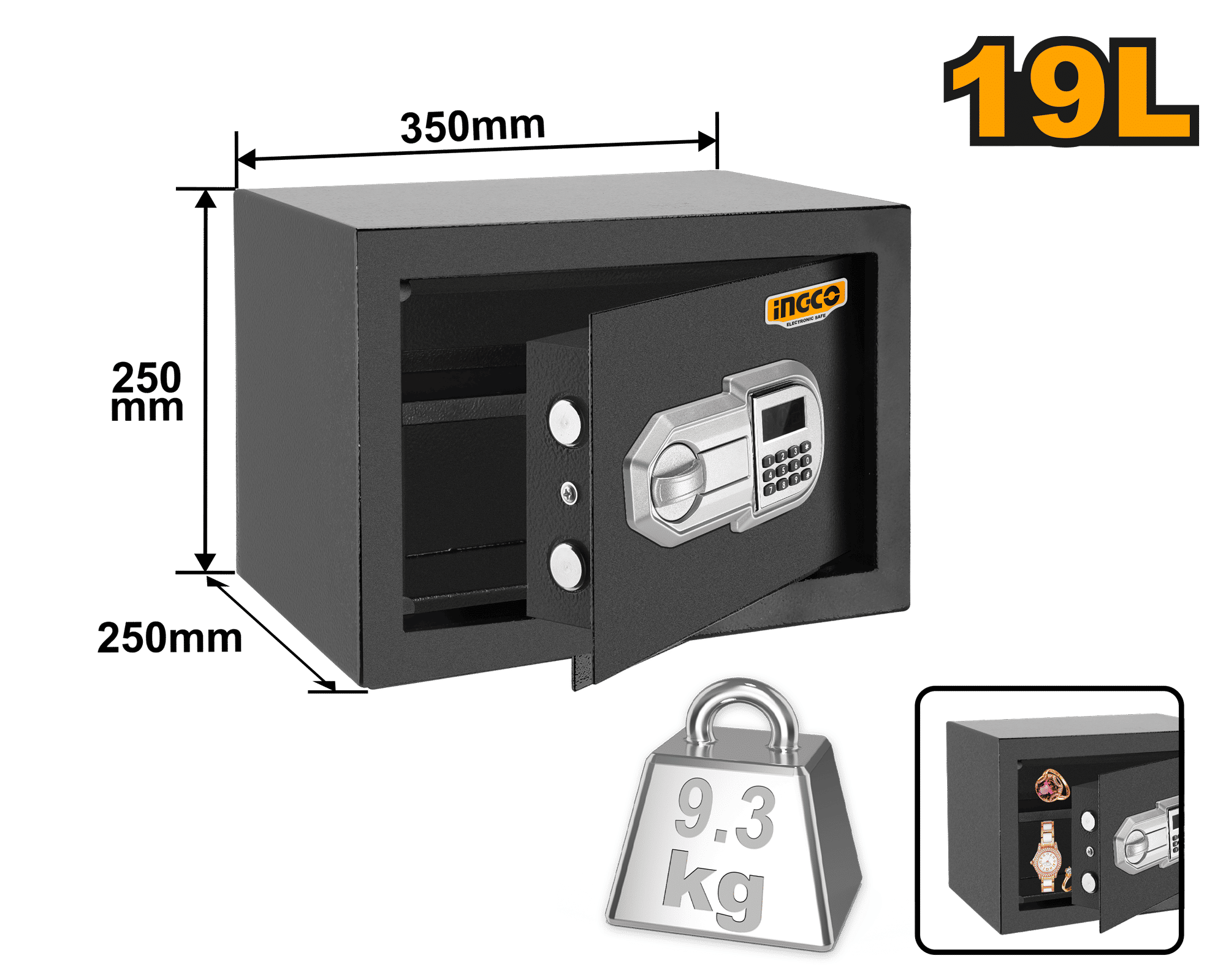 INGCO Electronic Safe Box 19L Digital Security Locker