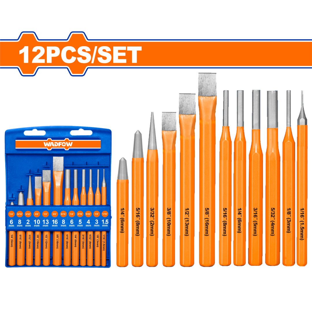 WADFOW 12-Piece Cold Chisel & Punch Set, 40Cr Steel