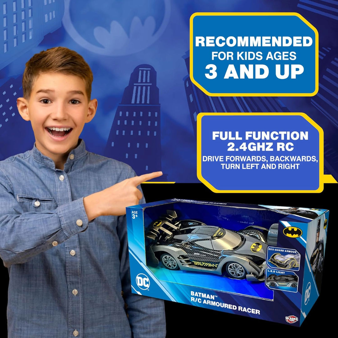 Bladez Toyz DC Batman Batman RC Armoured Racer Car 1:20, Gray, 3+ years