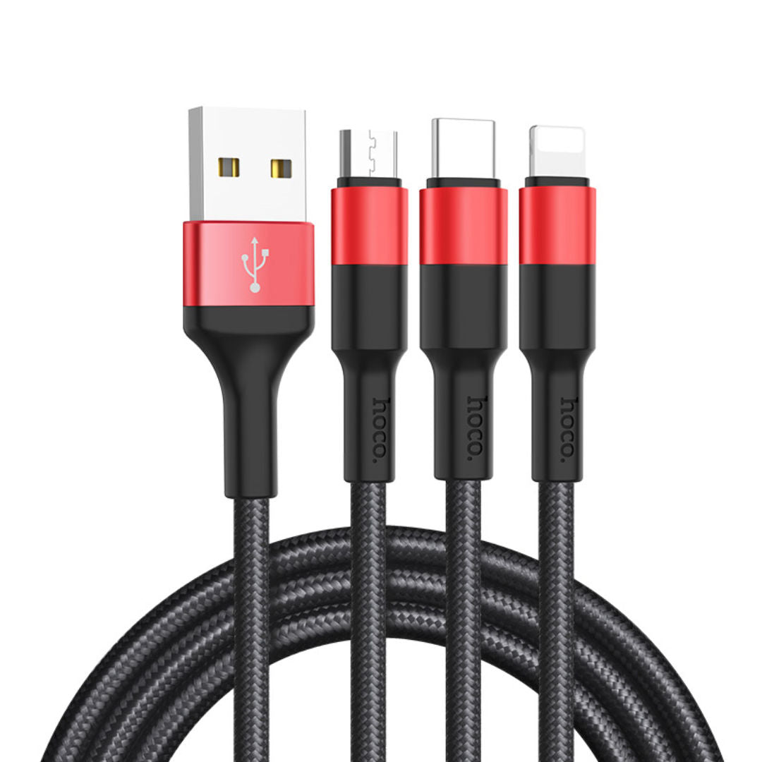 Hoco X26 Xpress One-Pull Three Charging Data Cable iP + Micro + Type-C, 1m