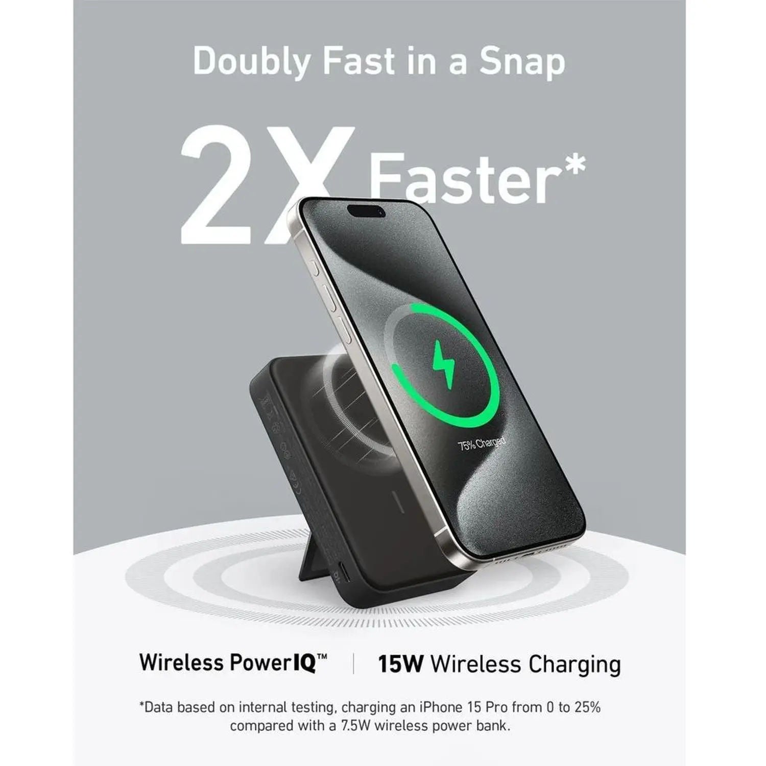 Anker MagGo 10,000mAh Qi2 Power Bank, 15W Wireless Fast Charging, Smart Display, Built-in Stand