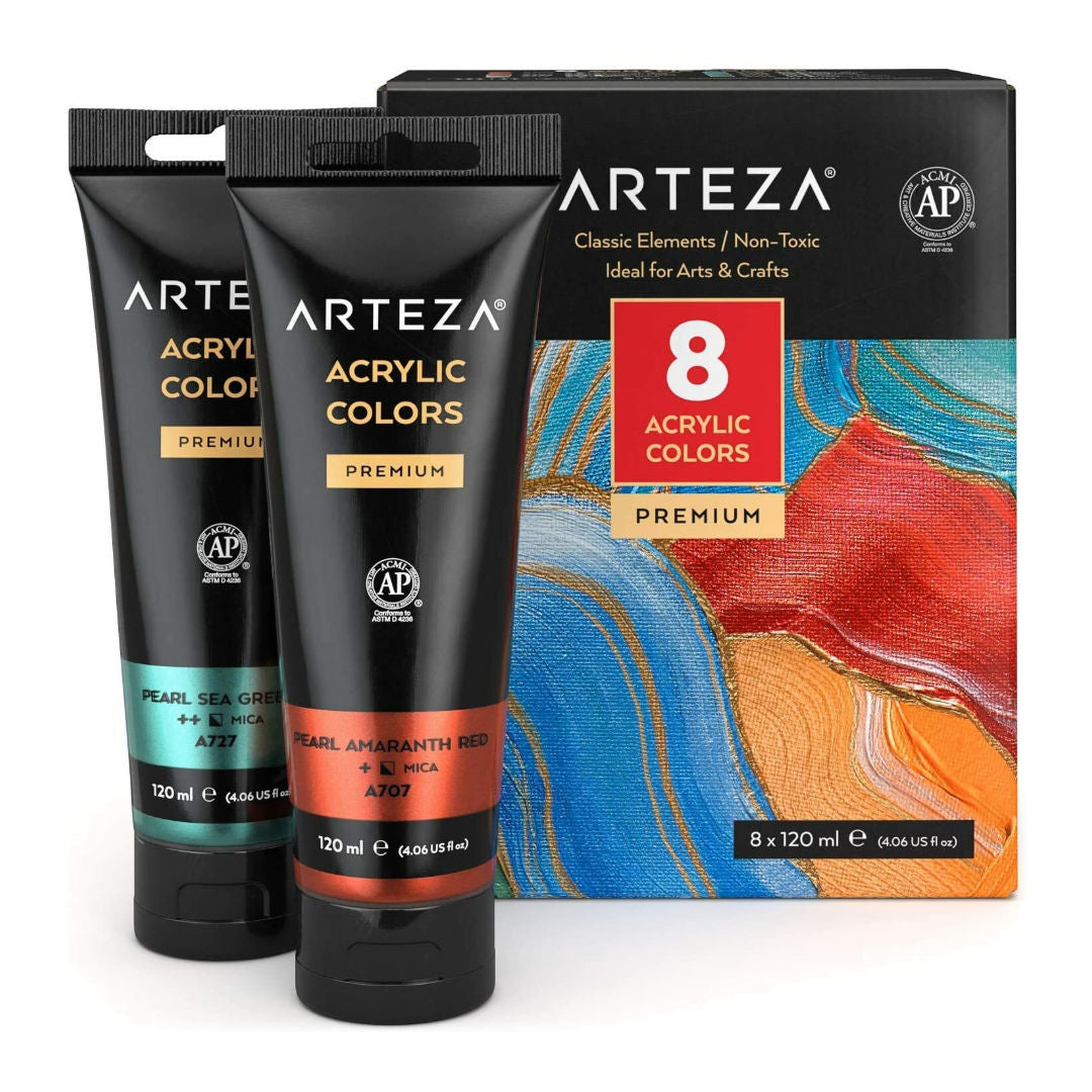 Arteza Metallic Acrylic Artist Paint Set Classic, 8x120ml