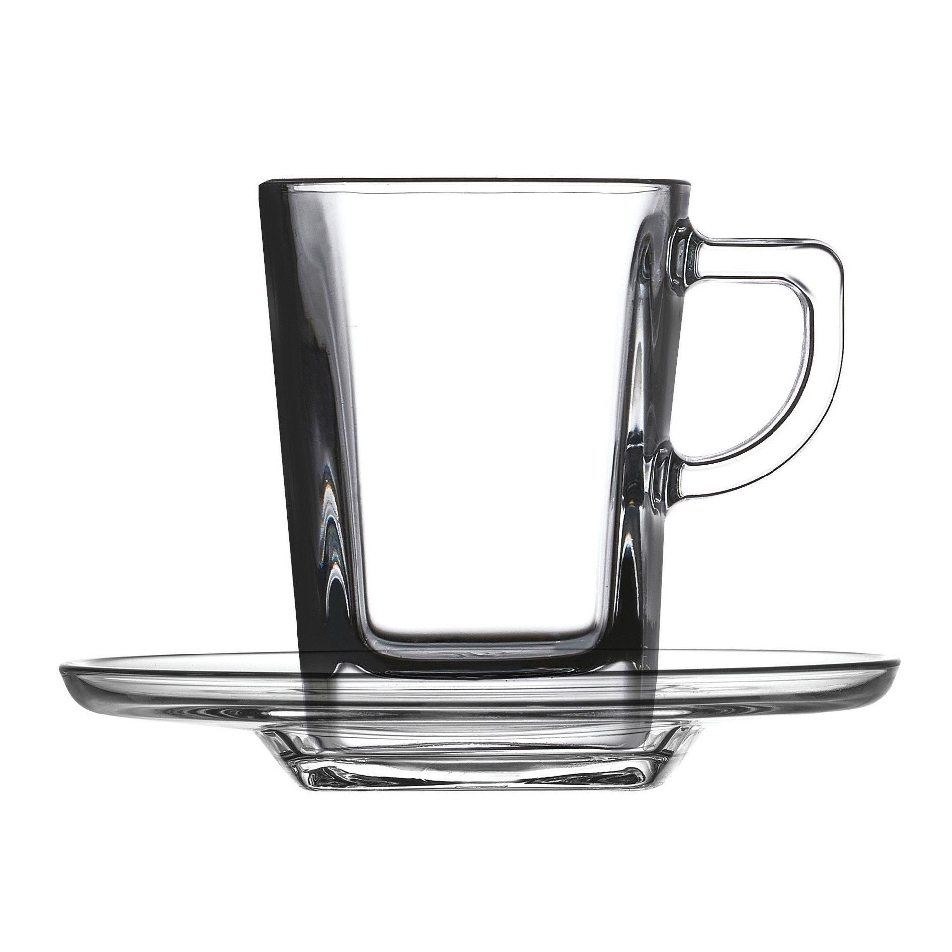 Pasabahce Carre Espresso Cup & Saucer, Set Of 6, 75ml