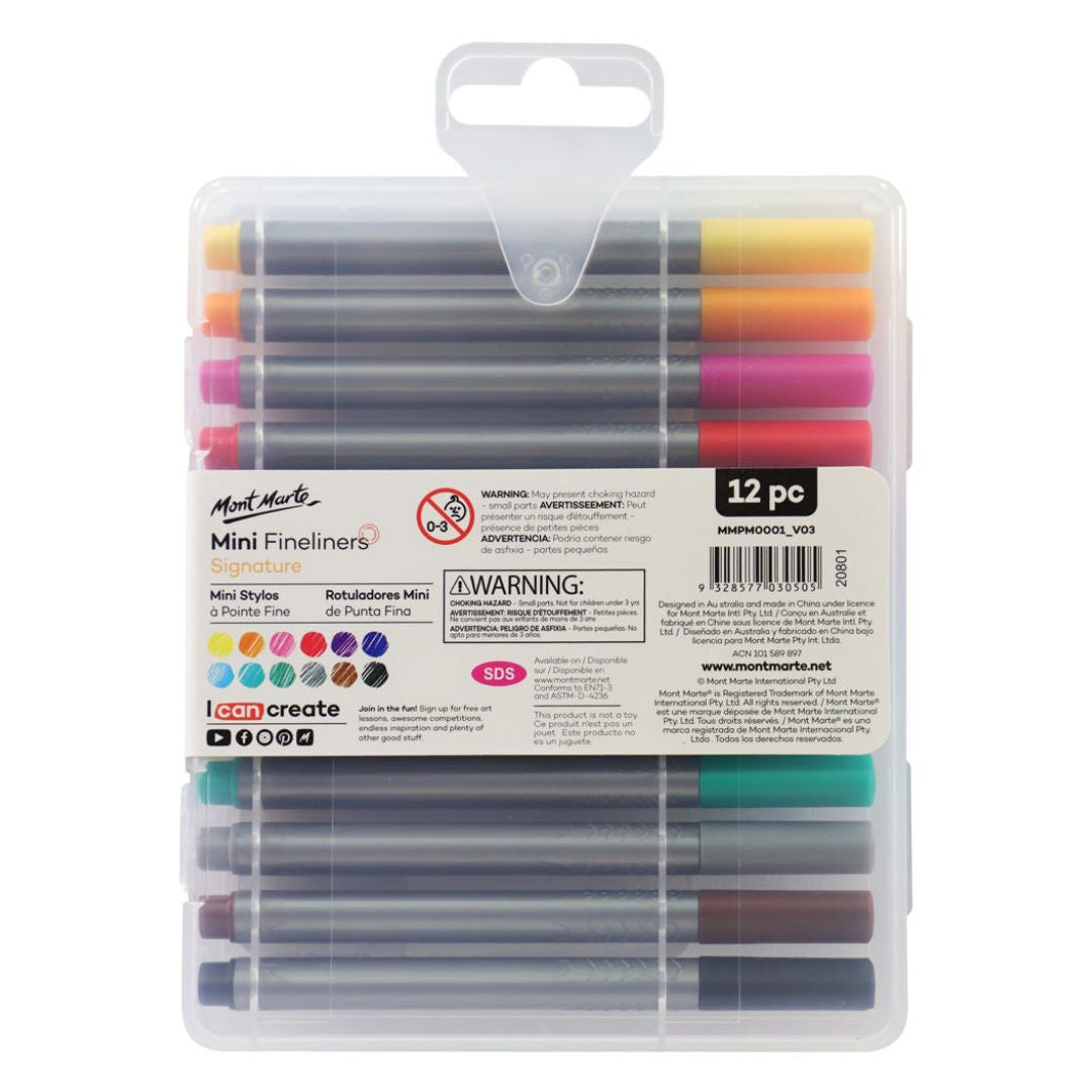 Mont Marte Mini Fineliners Signature Marker, 12-Pieces, MMPM0001