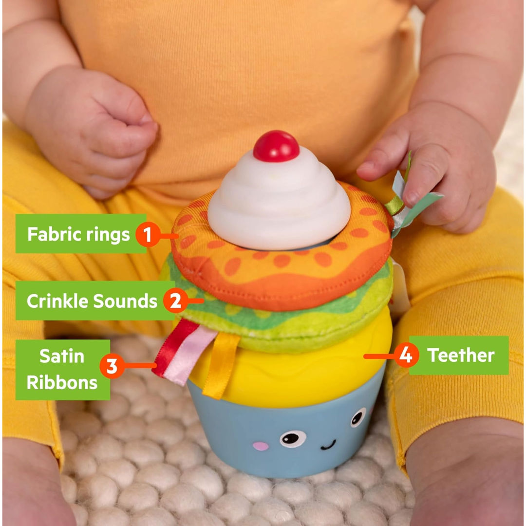 Bright Starts Cupcake Tower Stacking Toy with Teether (13 x 13.5cm), 6+ months