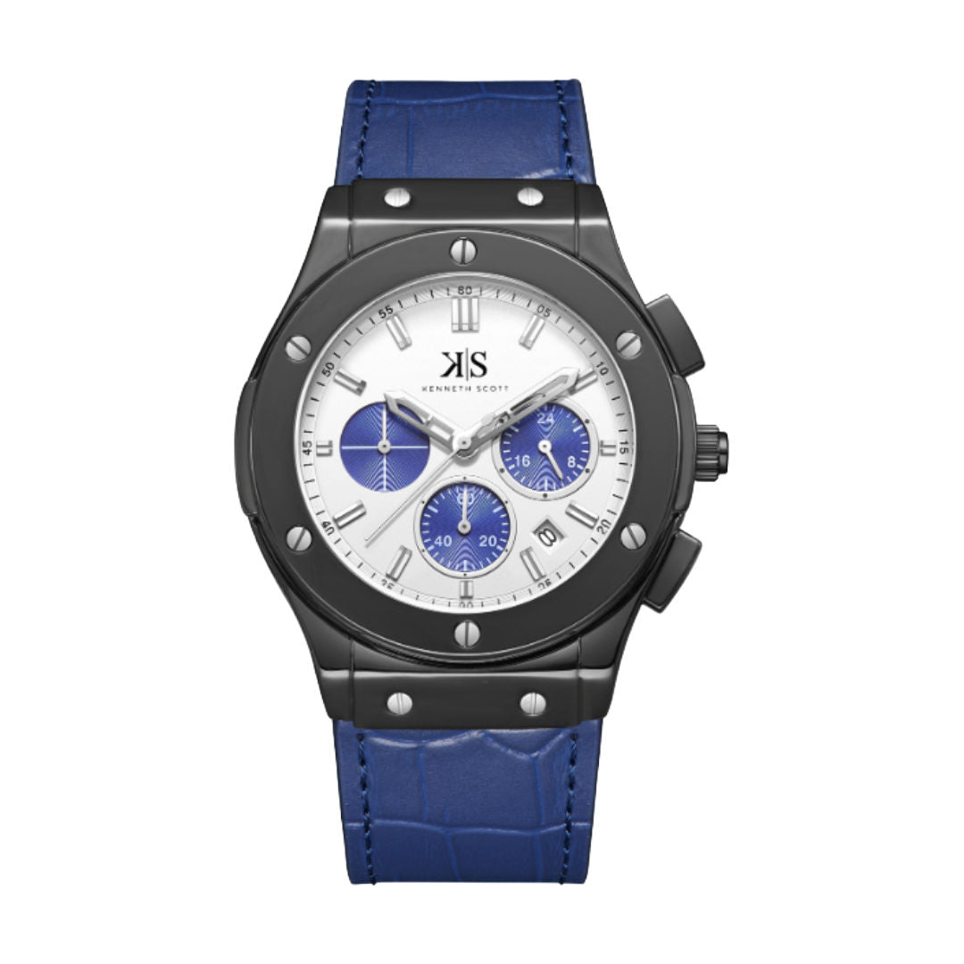 Kenneth Scott Men’s Multi-Function Quartz Watch with Leather Strap, K24115 Series