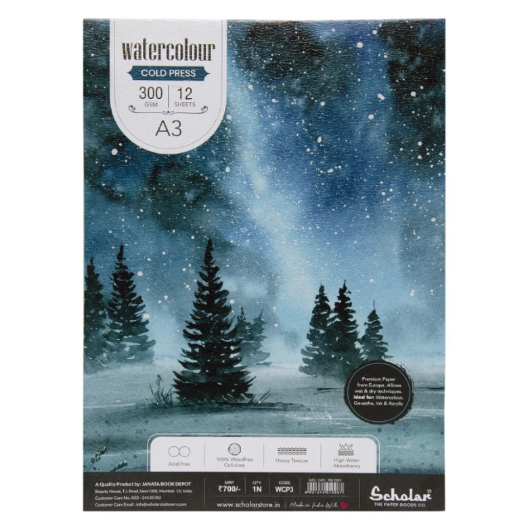 Scholar A3 Watercolour Pad, 300gsm, 12 Sheets