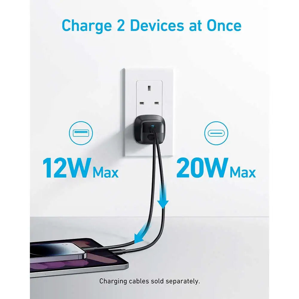 Anker 323 33W Charger, USB-C PD + USB-A Dual Port Fast Charger, Compact Design, Black