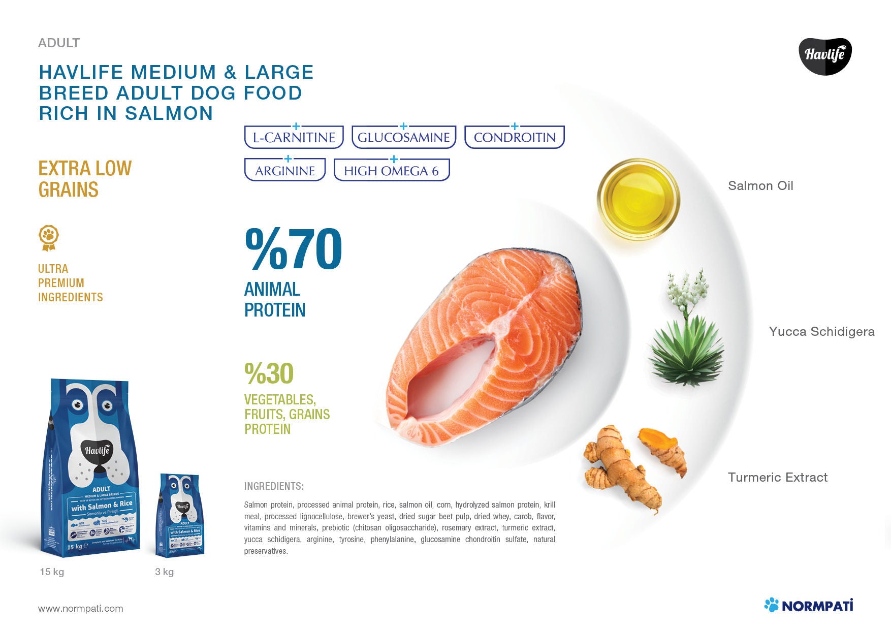 Havlife Premium Salmon & Rice Adult Dog Food for Medium & Large Breeds, High Protein, Joint Care, Shiny Coat & Strong Immunity, Balanced Nutrition