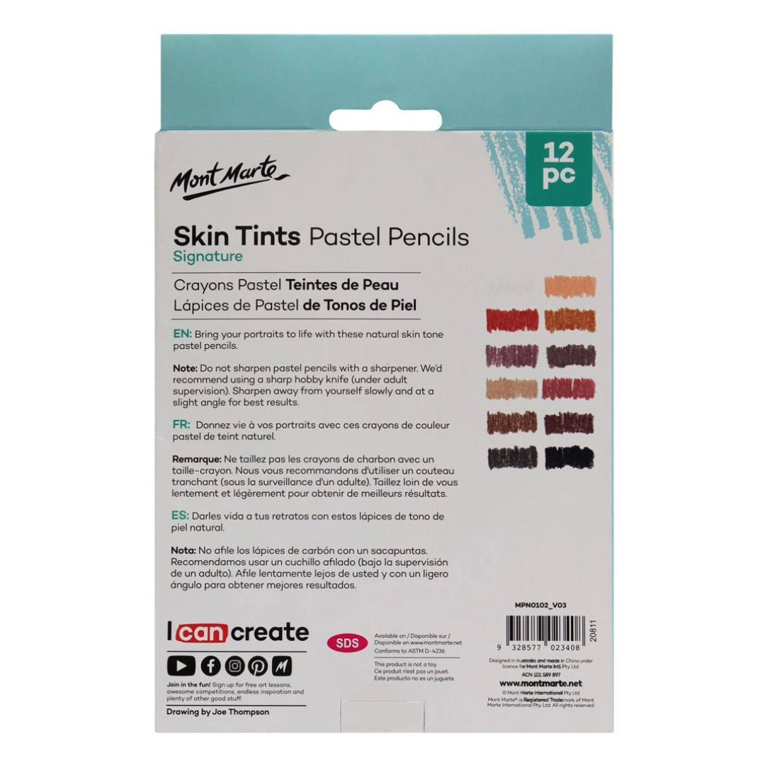 Mont Marte Skin Tints Pastel Pencils Signature, 12-Pieces, MPN0102