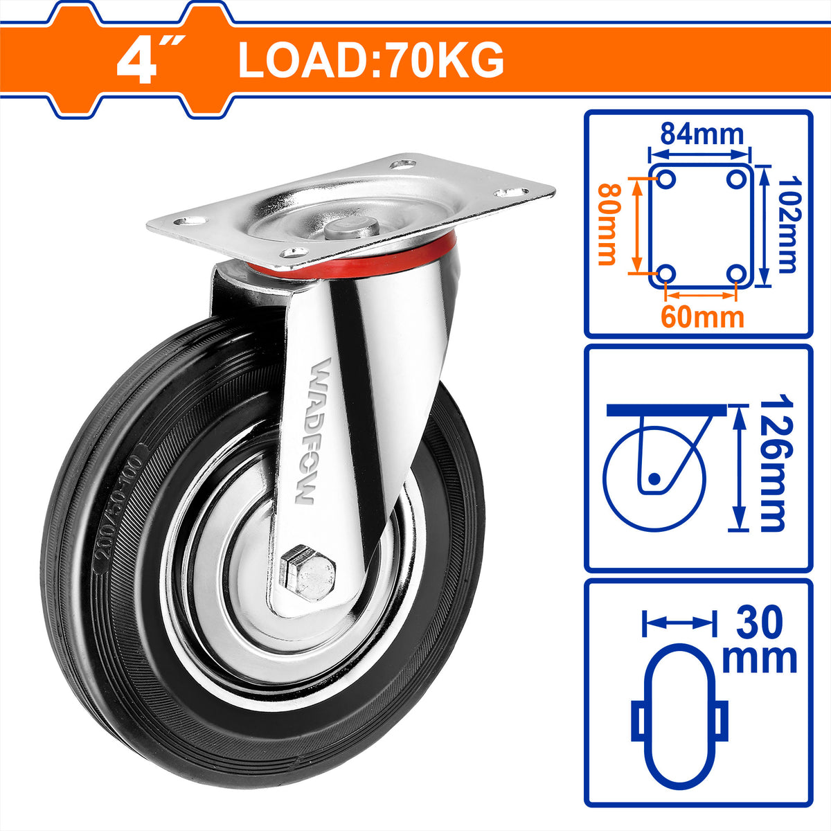 WADFOW Heavy, Duty Caster Wheels, Rigid / Swivel / Swivel with Brake, Steel & Rubber
