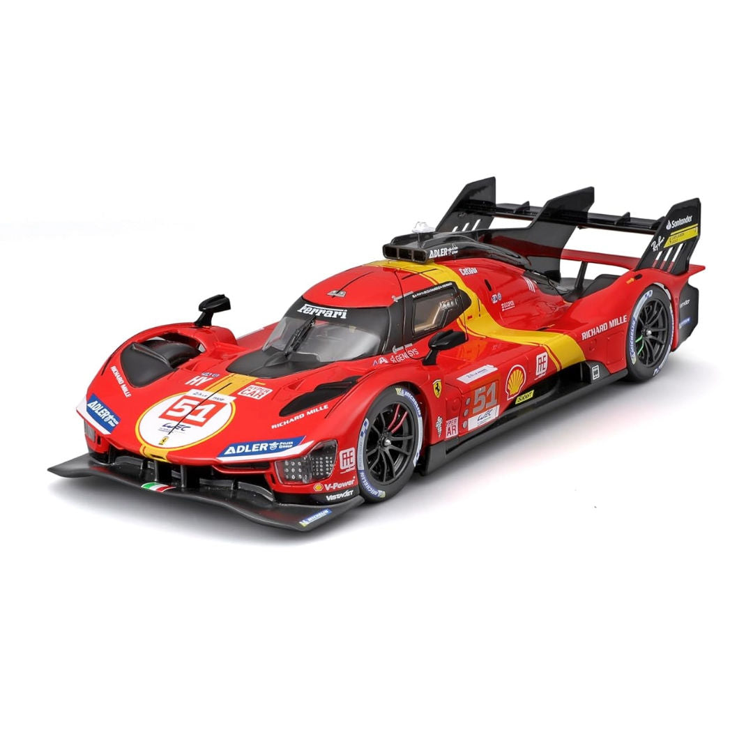 Bburago 24h LeMans 2023, Ferrari 499P Racing, Die-Cast Metal Car Kit, Red, 34 Pieces, 1:24