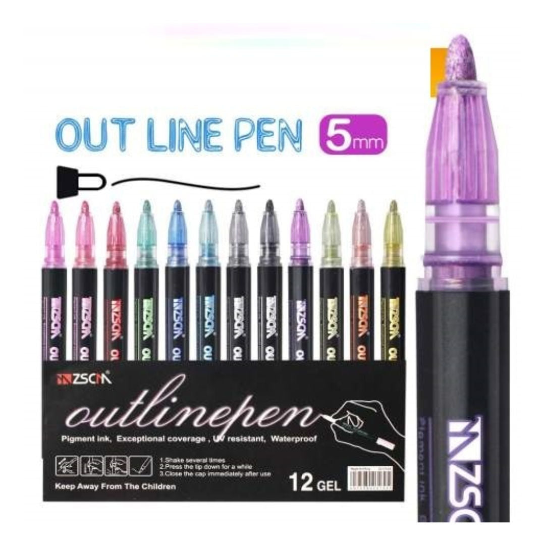 RSC 12-Pieces, Outline Glitter Pen Set, W10026 P21-215