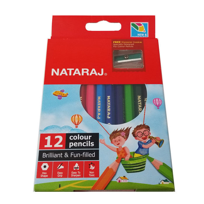 Nataraj 12 Piece Color Pencils Set with Sharpener, Assorted Colors