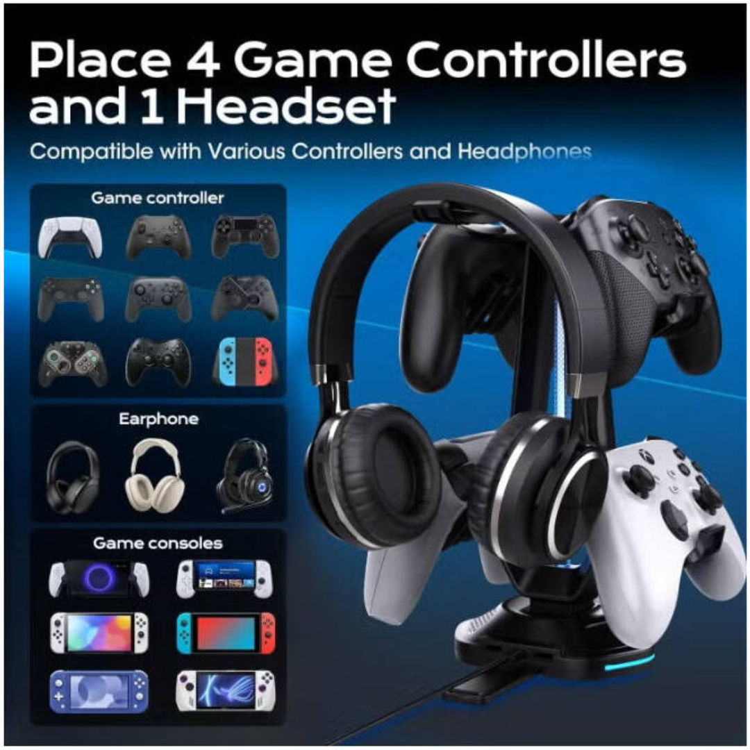 EPICARMA RGB Headset Stand  And Universal Gaming Accessory Organizer, Black