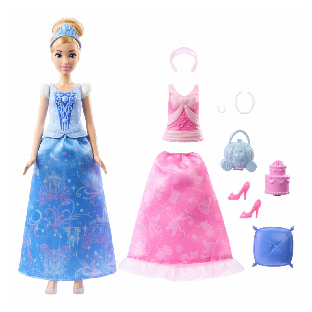 Disney Princess 2-in-1 Stories Cinderella Fashion Doll and Accessories, For Age 3+ Years