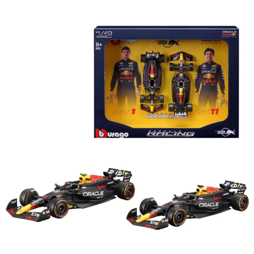 Bburago Racing F1 2024 Red Bull Racing RB20 #1 Max Verstappen & #11 Sergio Perez Die-cast Cars 2-Pack Set (1:43), 14+ years