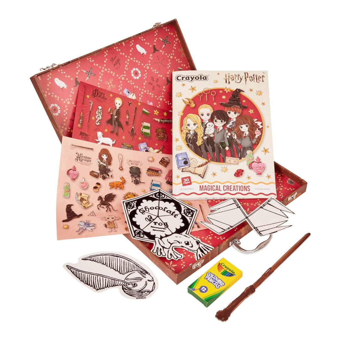 Crayola Harry Potter Magic Briefcase Creative Set With 30 Activity Sheets, Velvet Art, Stickers, Mini Pencils And Magic Wand, Paperback
