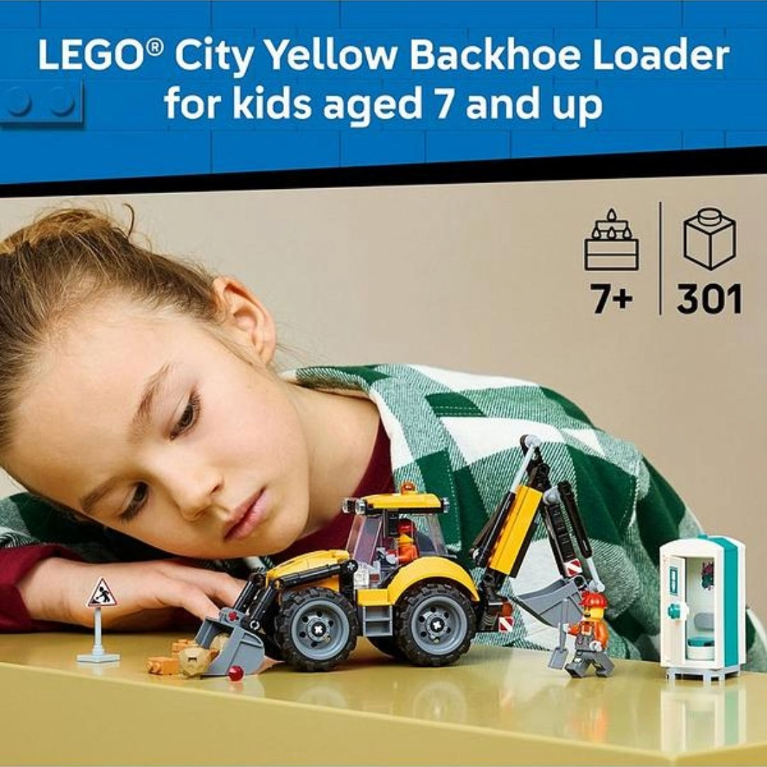 LEGO City Yellow Backhoe Loader Tractor Building Toy Set, 7+ Years