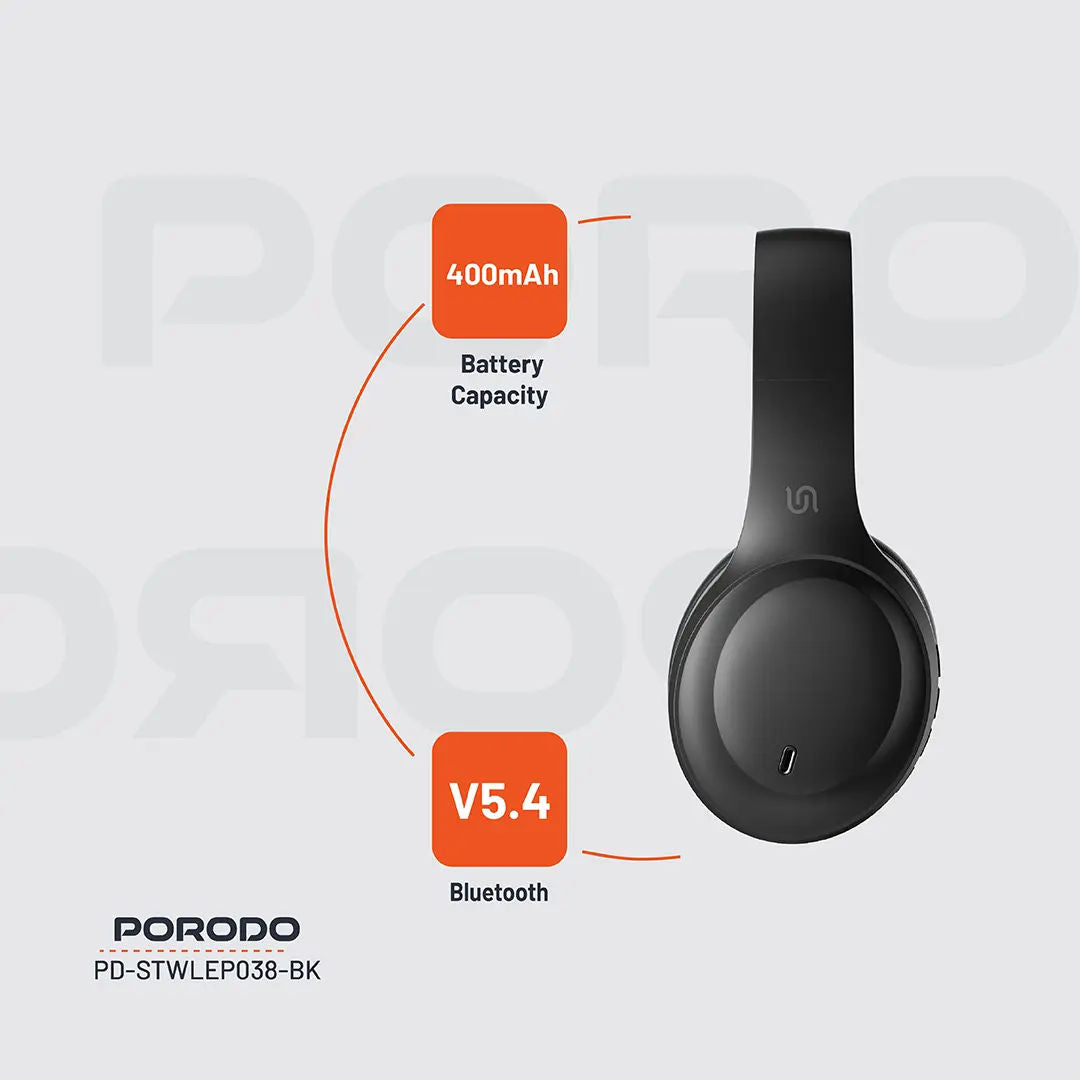 Porodo Soundtec Primo Wireless ENC Headphone , Black