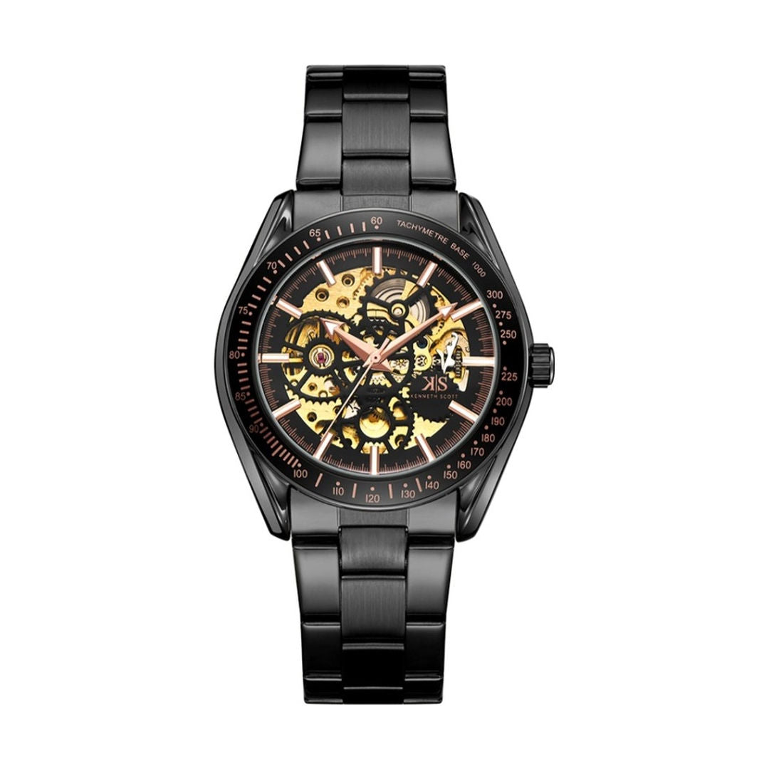 Kenneth Scott Men’s Mechanical Black Dial Analog Watch, K22312 Series