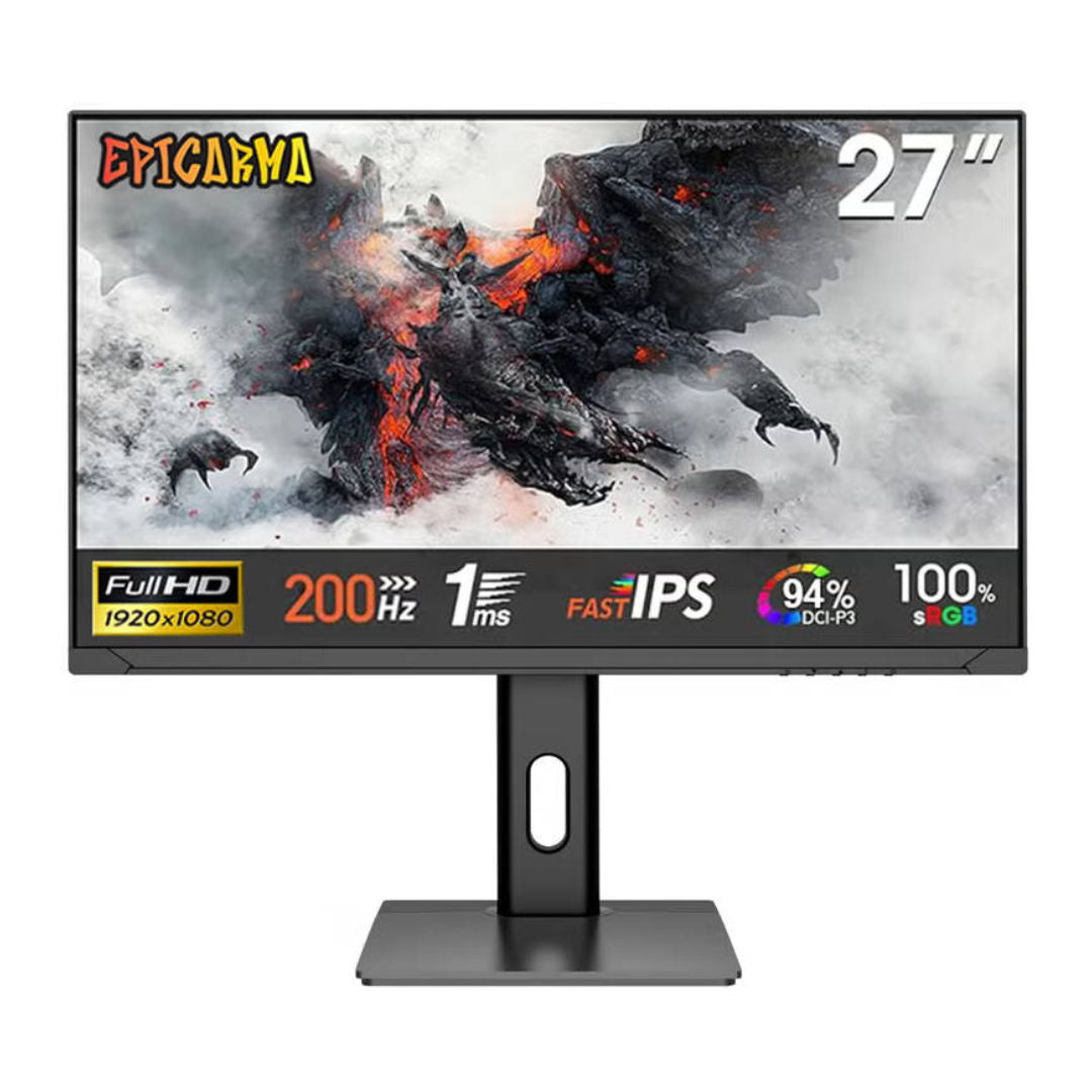 EPICARMA 27 Inch FHD IPS Gaming Monitor 200HZ, 1MS Response Time And RGB Lighting Stand, Black