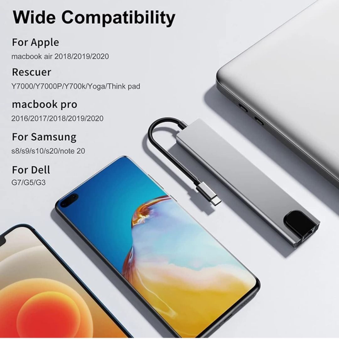 Infinyty XHub 8 in 1 USB Type C Multiport Adapter, Metallic Grey