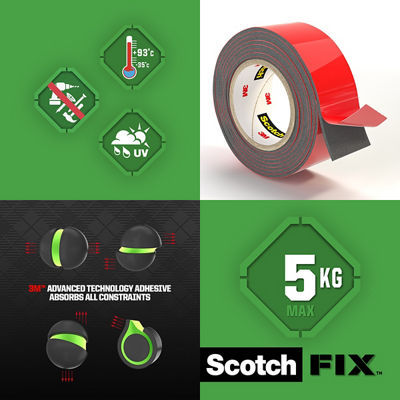 Scotch-FIX Exterior Double-Sided Mounting Tape 19mm x 1.5m Weather-Resistant Heavy Duty Adhesive Tape