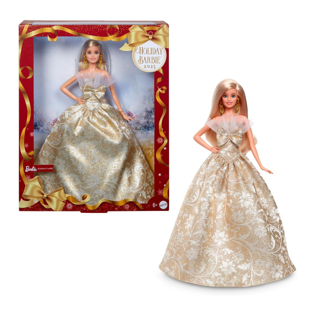 Barbie Signature 2025 Holiday Barbie in Silver & Gold Gown Blonde Doll