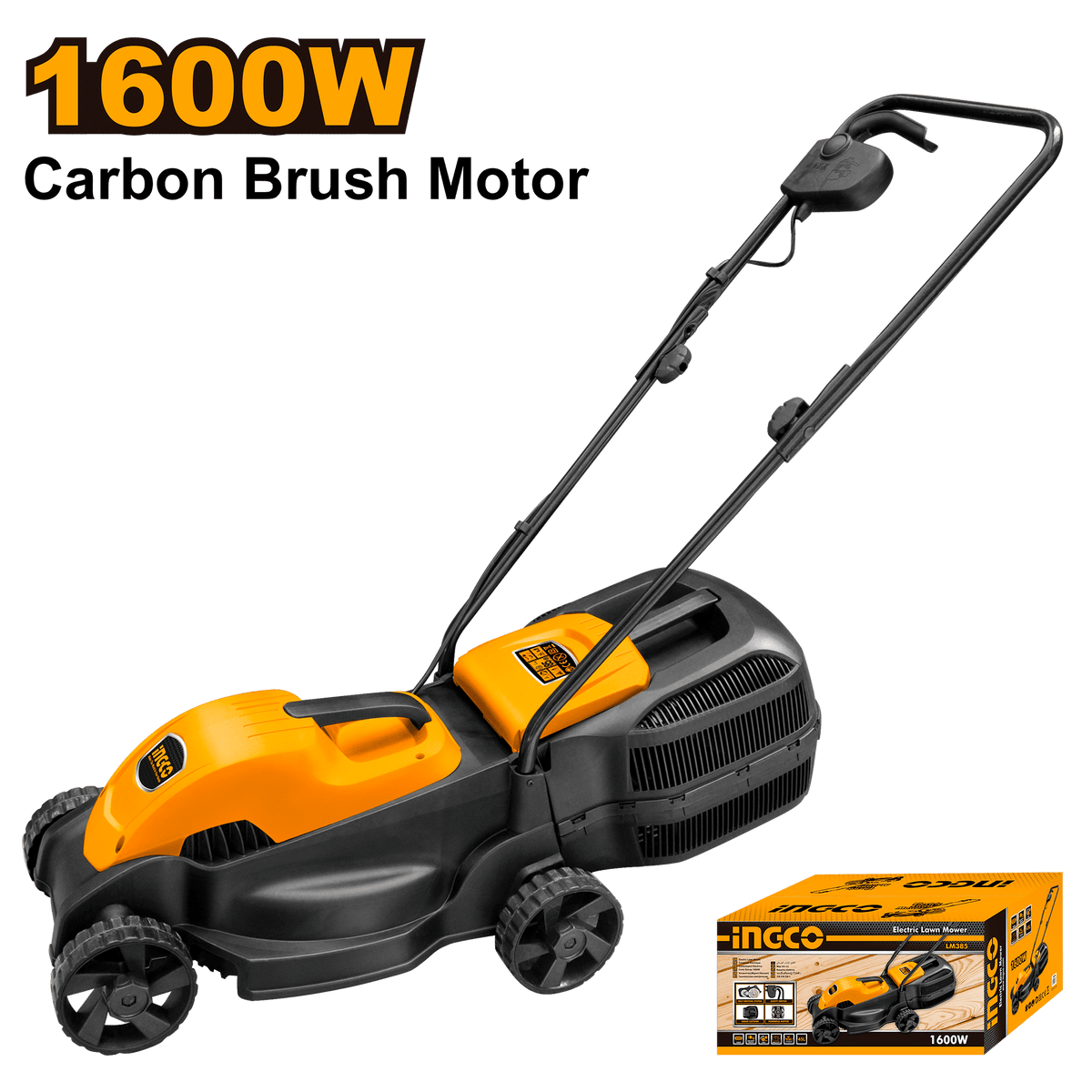 INGCO Electric Lawn Mower 1600W 380mm Cutting Width Grass Cutter